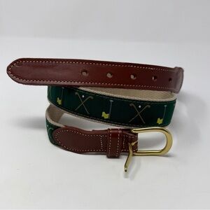 COUNTRY CLUB PREP Men’s Golf Clubs and Flags Leather Tab Belt in Green Size 36